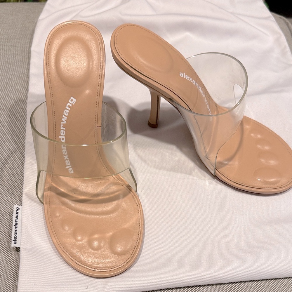 Alexander Wang Nudie 105 Transparent Toeless Mules with Nude Leather Heels
